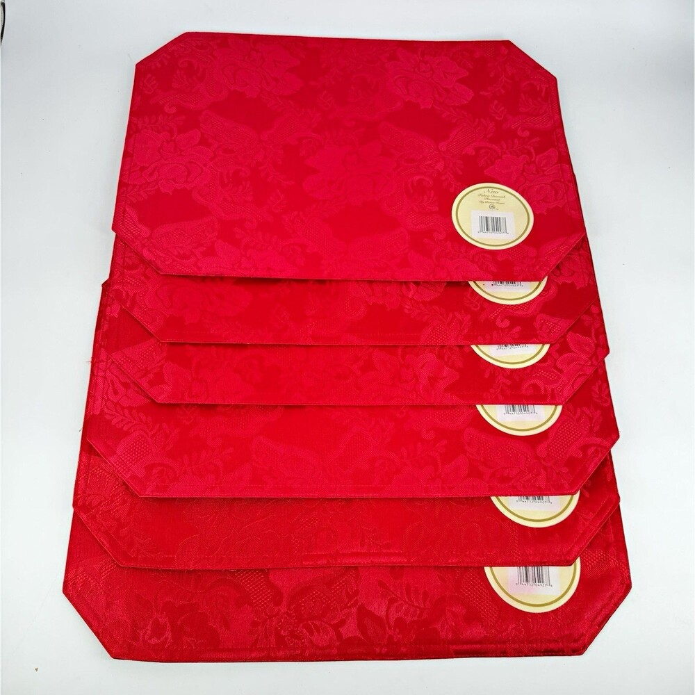 Better Home Red Damask Placemats Set of 6 18x12 Christmas Holiday Table Decor